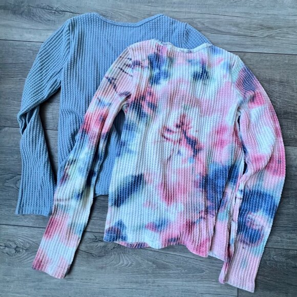 Abercrombie Kids (2) Waffle Knit Thermal Shirts Tie Die Warm Fall Cozy Girlhood - Picture 2 of 7